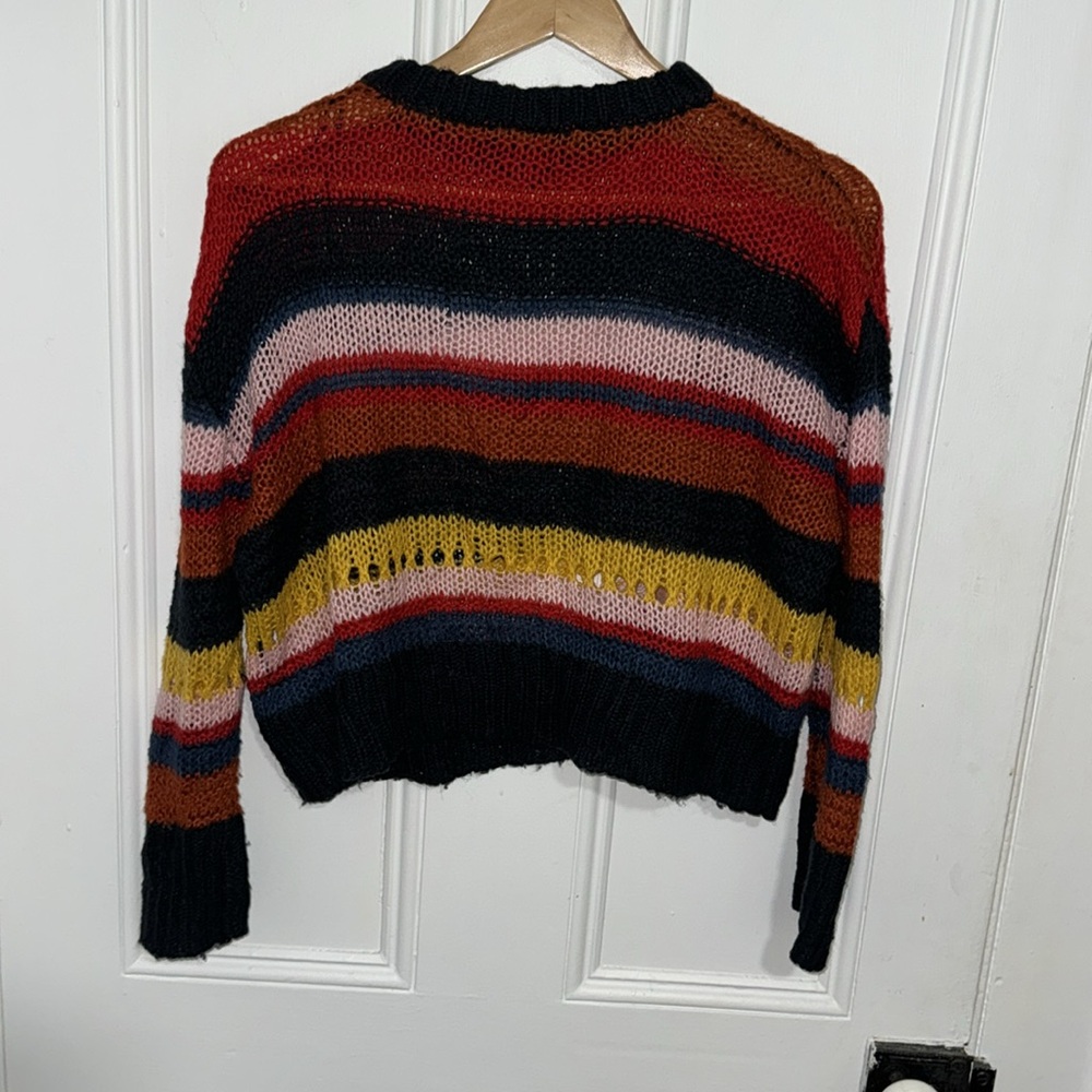 Moon & Madison Multi-Color Striped Cropped Open-Knit Sweater - Picture 2 of 4
